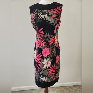Floral Black and Coral Sleeveless Dress